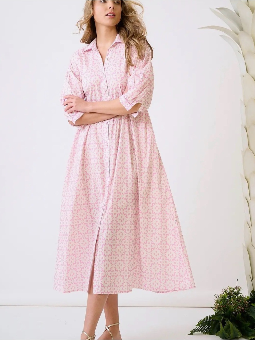 Brooks Avenue by Laura Park Penne Button-Front Pink 3/4 sleeve Shirt Dress NWT